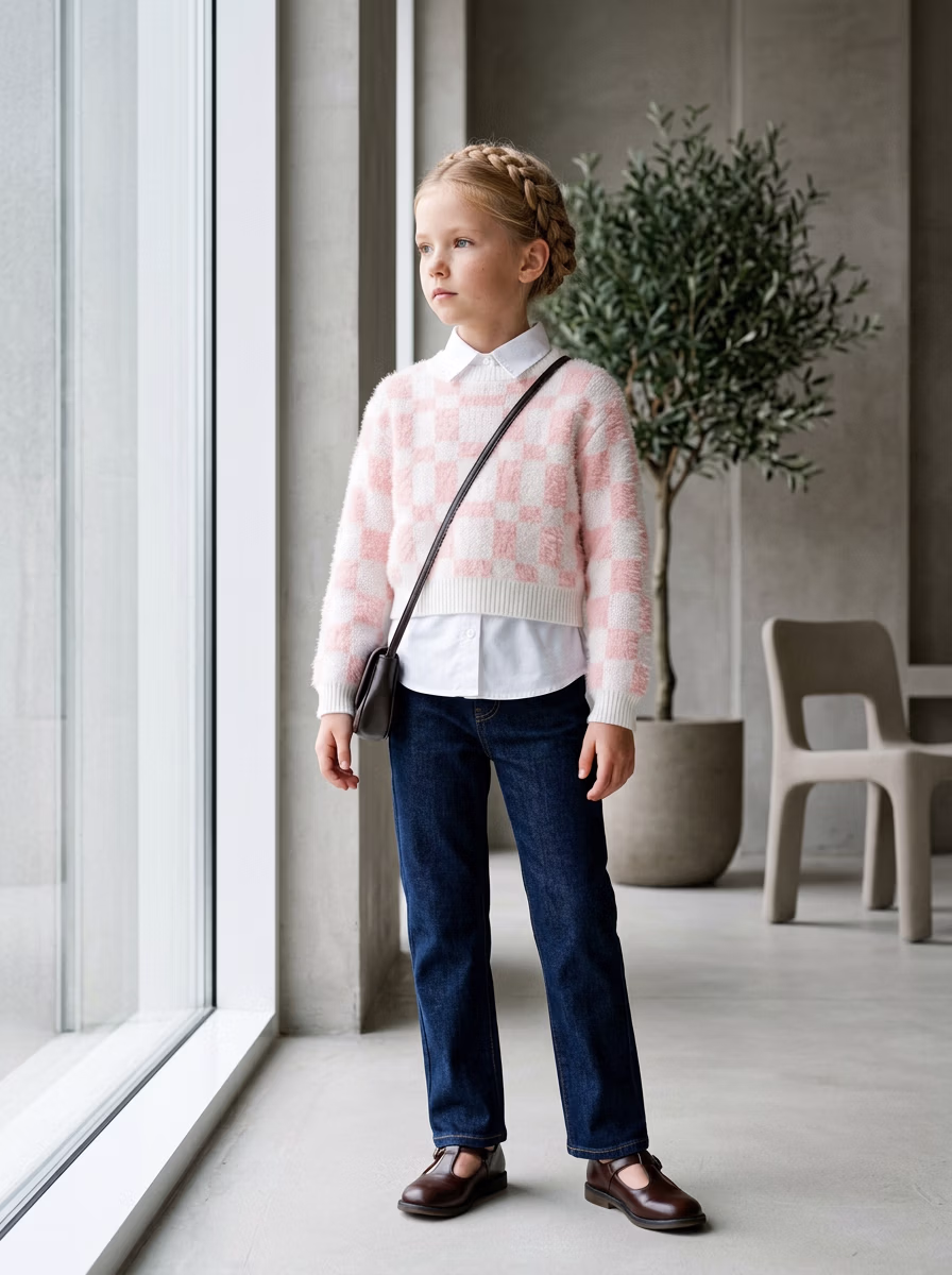 Women's Sweaters and Sweatshirts AI virtual try-on — Kid's Girls Sweater Full Sleeve Casual fashion model photoshoot by VERA Fashion AI