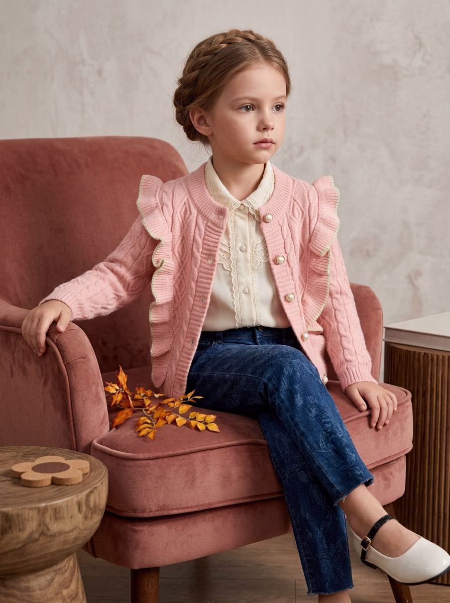 Women's Sweaters and Sweatshirts AI virtual try-on — Kid's Girls Sweatshirts Full Sleeve Casual fashion model photoshoot by VERA Fashion AI