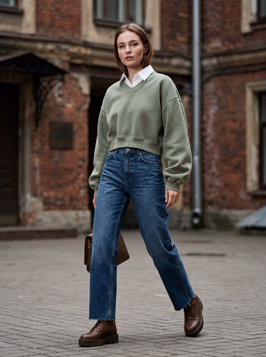 Women's Sweaters and Sweatshirts AI virtual try-on — Women's Sweatshirts Full Sleeve Casual fashion model photoshoot by VERA Fashion AI