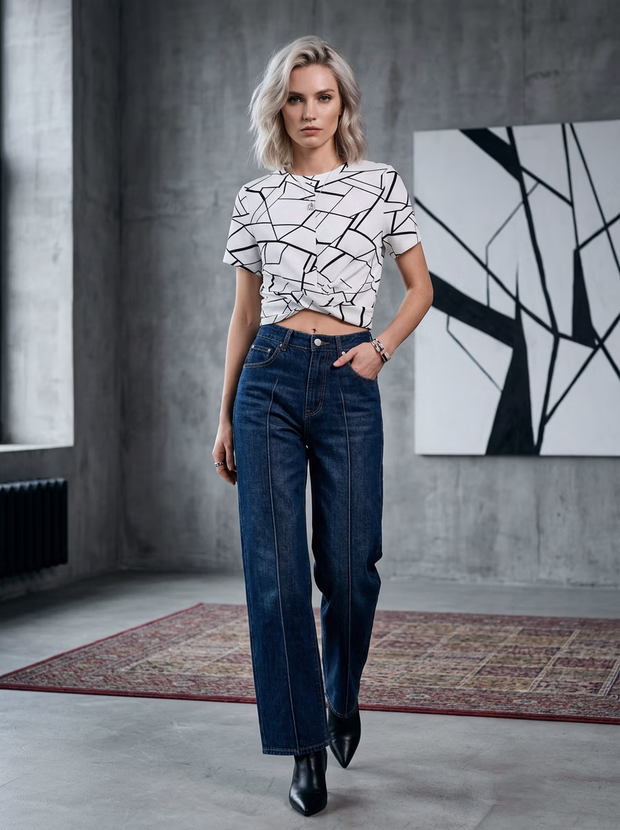 Women's T-Shirts AI virtual try-on — Women's Casual Fashion T-Shirts Cotton fashion model photoshoot by VERA Fashion AI