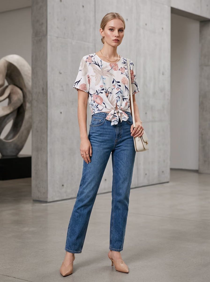 Women's T-Shirts AI virtual try-on — Women's Casual Fashion T-Shirts Cotton fashion model photoshoot by VERA Fashion AI