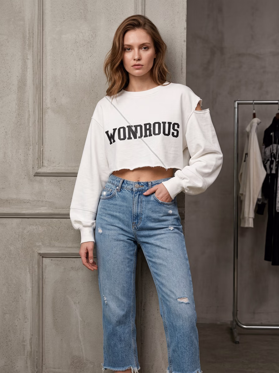 Women's T-Shirts AI virtual try-on — Women's Casual Fashion T-Shirts Cotton Long Sleeve fashion model photoshoot by VERA Fashion AI